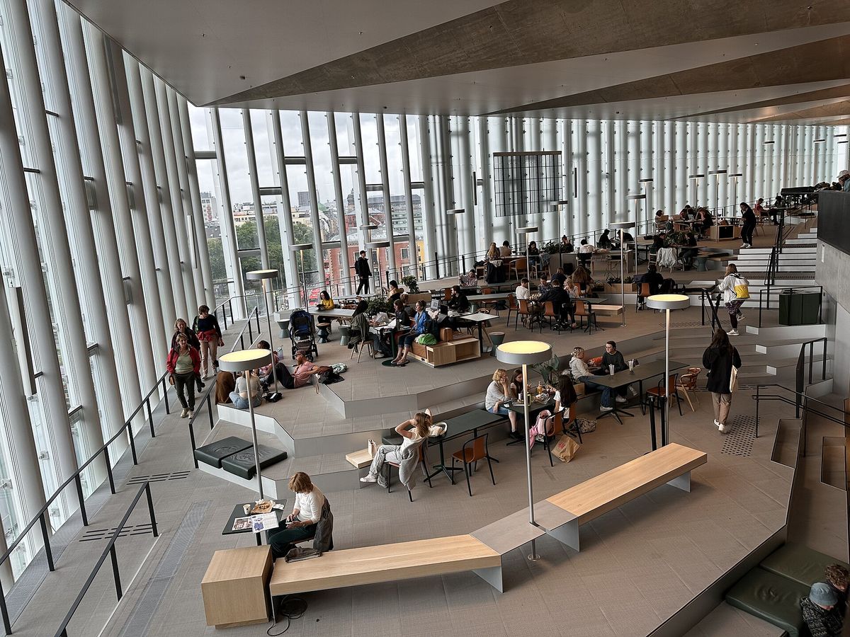 Photo of the interior of Deichman Bjørvika , the main library of Oslo Public Library ( Deichman ) located between the Ce