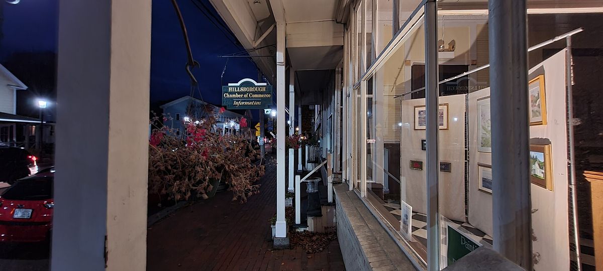 The month of October Main St Hillsborough, NH at Night