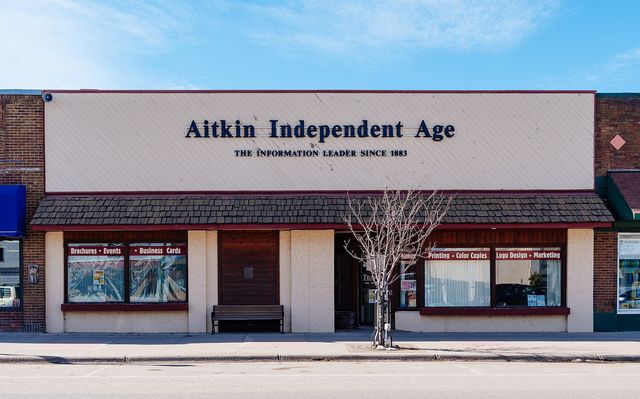 The offices of the Aitkin Independent Age (Aitkin Age), a local newspaper published by MessAge Media, at 213 Minnesota A